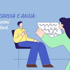 Medico mostra a paziente grafico ECG, illustrando la tachicardia ansia e possibili soluzioni.