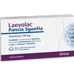 Laevolac Pancia Sgonfia, 30 compresse masticabili senza glutine. Utile per il mal di pancia e il gonfiore, con simeticone.
