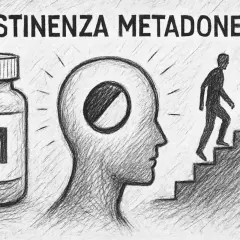 Il metadone e i suoi effetti: una persona sale le scale, simboleggiando il superamento delle difficoltà.