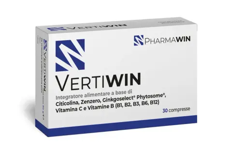 Box of Vertiwin dietary supplement for dizziness, containing 30 capsules.