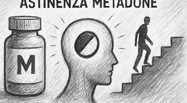 Il metadone e i suoi effetti: una persona sale le scale, simboleggiando il superamento delle difficoltà.