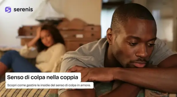 Coppia turbata, lui pensieroso, lei con la mano tra i capelli. Un senso di colpa nella coppia può portare a vergognarsi della persona che si ama.