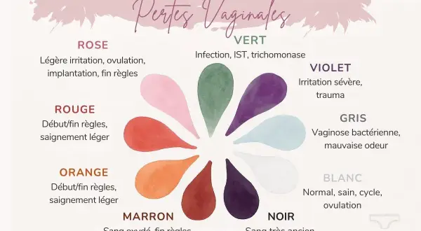 Guida ai colori delle perdite vaginali: il bianco indica normalità, ciclo e ovulazione.