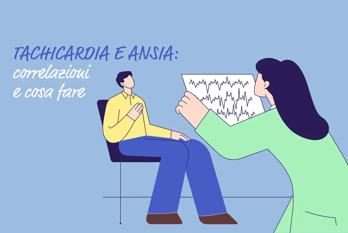 Medico mostra a paziente grafico ECG, illustrando la tachicardia ansia e possibili soluzioni.