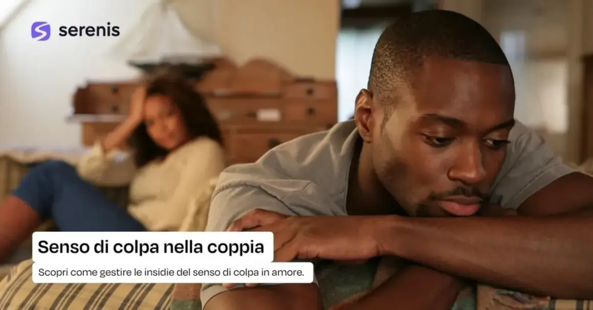 Coppia turbata, lui pensieroso, lei con la mano tra i capelli. Un senso di colpa nella coppia può portare a vergognarsi della persona che si ama.