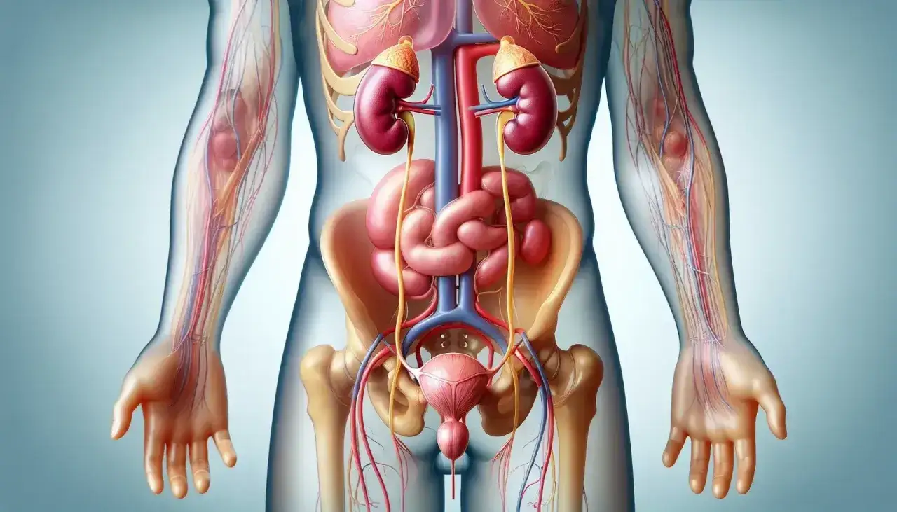 Sistema urinario femminile con reni, vescica e uretra. Illustrazione anatomica utile per comprendere la cistite in gravidanza.