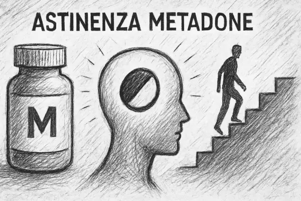 Il metadone e i suoi effetti: una persona sale le scale, simboleggiando il superamento delle difficoltà.